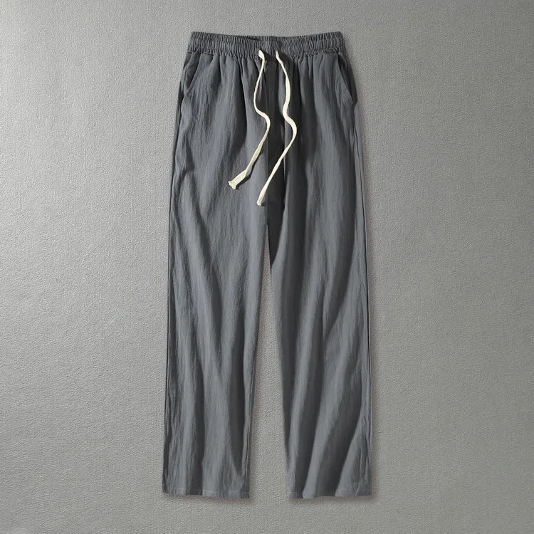 Herren Leinenhose mit elastischem Bund und Tunnelzug geradem Bein Nord Taschen