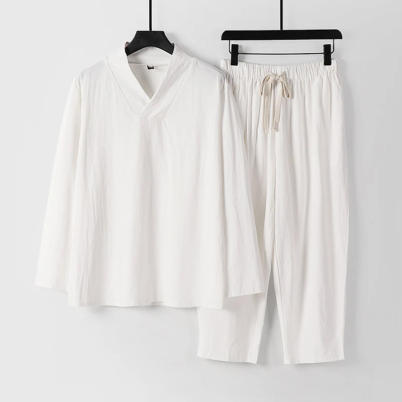 Herren Leichtes, weites Loungewear-Set mit V-Ausschnitt und Kordelbund Nord Taschen