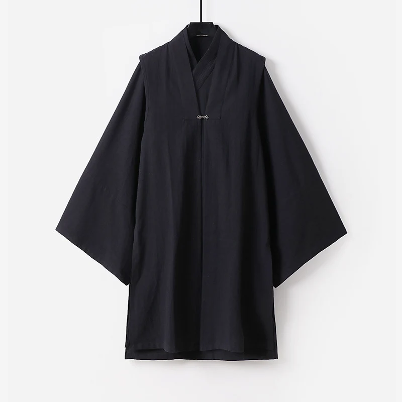Unisex Asiatisch inspirierte Oversize-Kimono-Jacke mit Trompetenärmeln und kleinem Knebelverschluss Nord Taschen