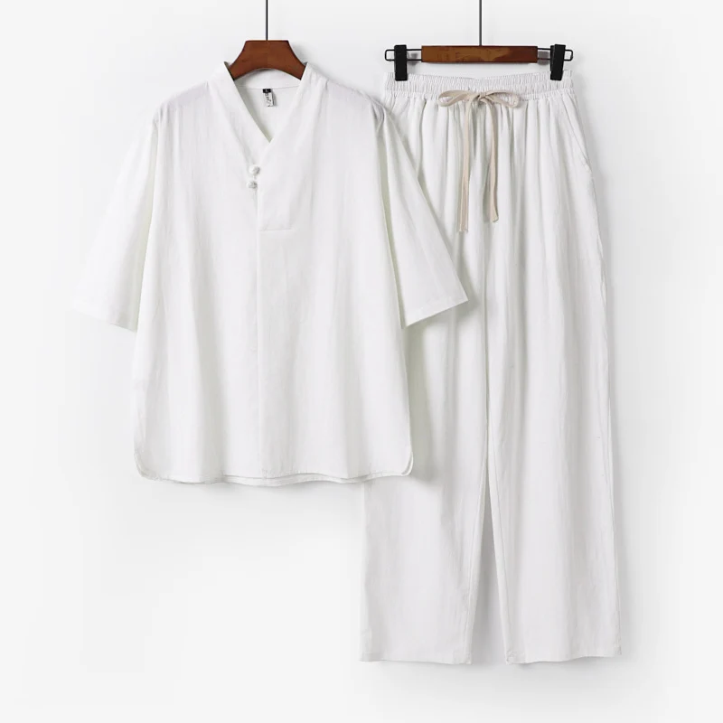 Herren Zweiteiliges Leichtes Loungewear-Set mit Stehkragen-Halbarmshirt und Kordelbund-Hose Nord Taschen