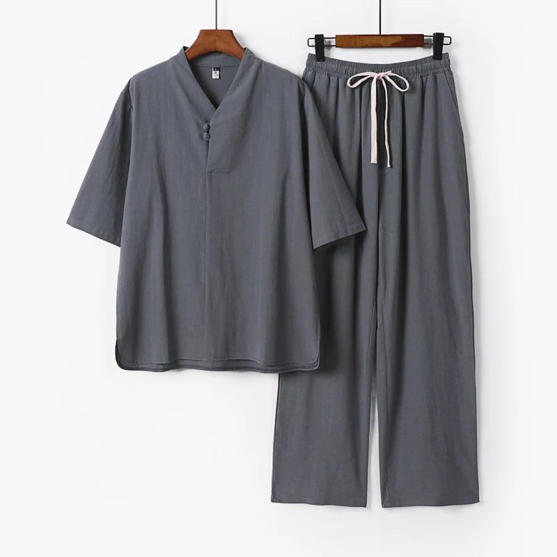 Herren Zweiteiliges Leichtes Loungewear-Set mit Stehkragen-Halbarmshirt und Kordelbund-Hose Nord Taschen