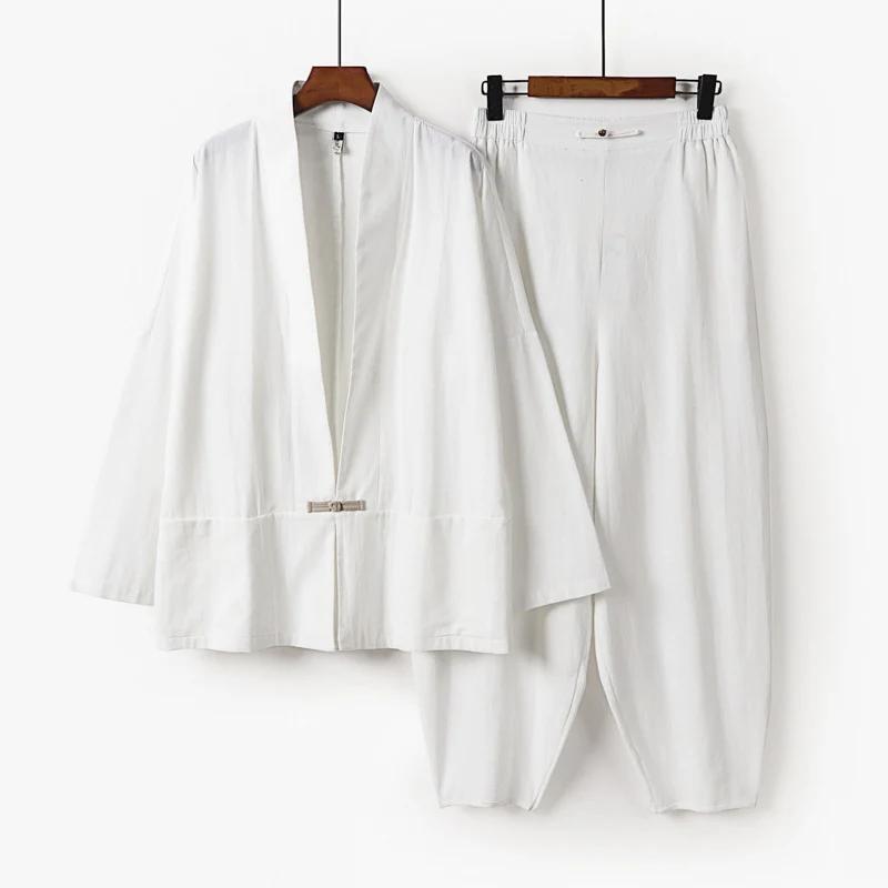 Herren Zen-Relax-Set mit offener Kimono-Jacke, dekorativem Knebelverschluss und tapered Harem-Joggpants Nord Taschen