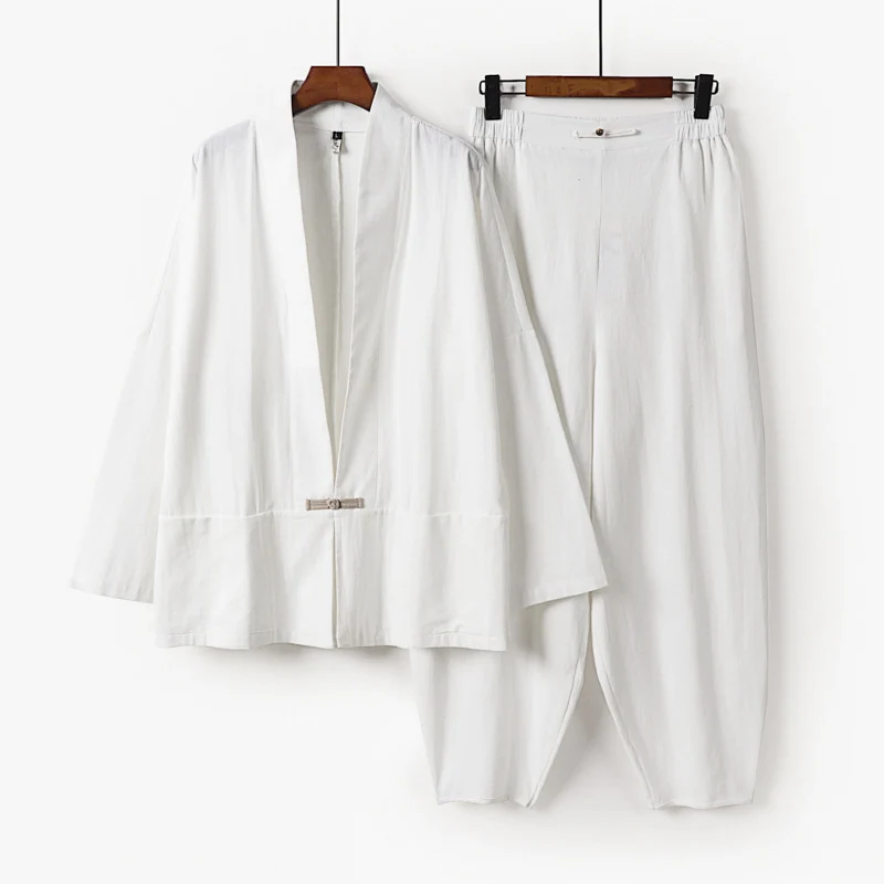 Herren Zen-Relax-Set mit offener Kimono-Jacke, dekorativem Knebelverschluss und tapered Harem-Joggpants Nord Taschen
