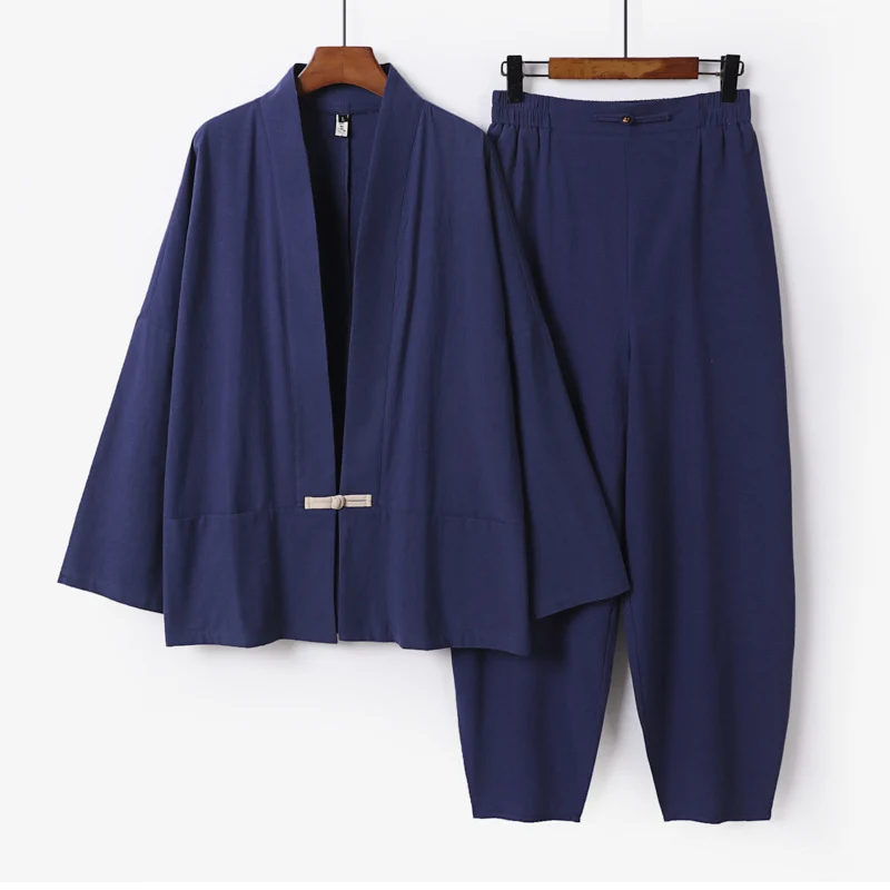 Herren Zen-Relax-Set mit offener Kimono-Jacke, dekorativem Knebelverschluss und tapered Harem-Joggpants Nord Taschen
