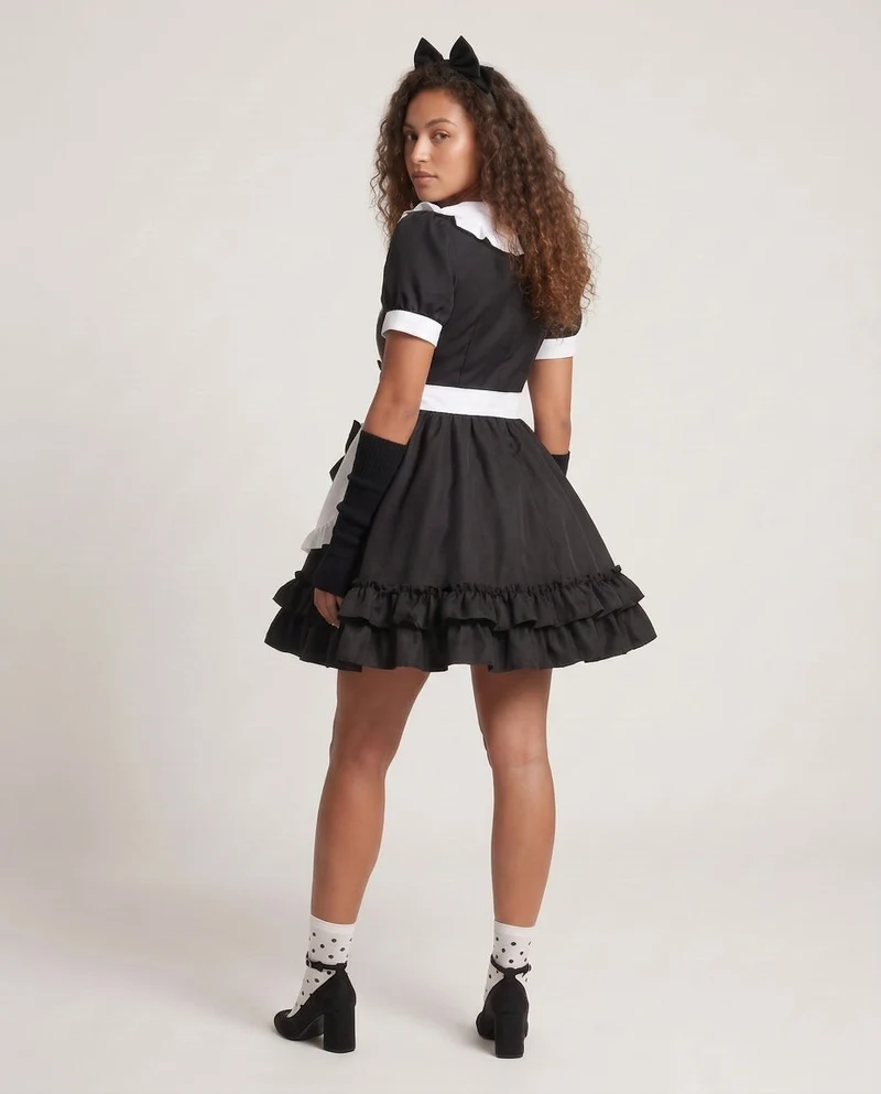 Damen verspieltes Rüschenkleid mit Schleifen und Kapuze Nord Taschen