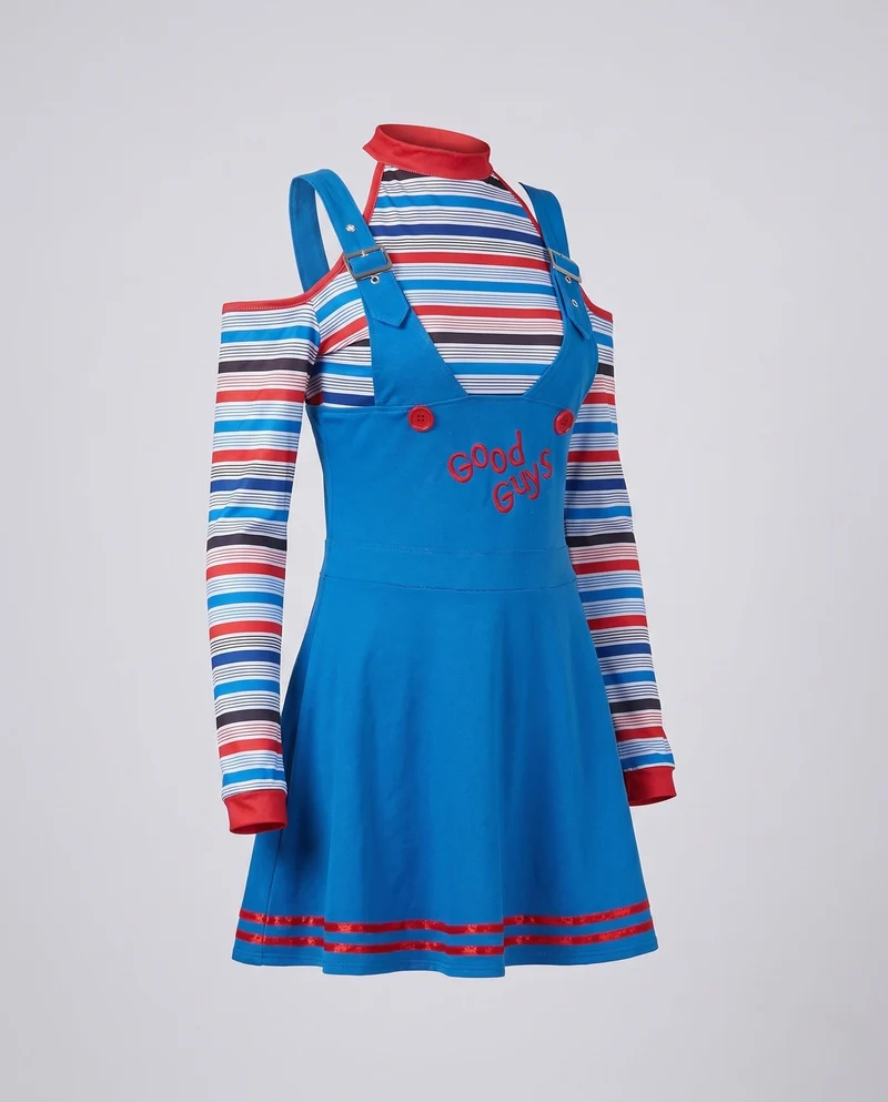 Damen vielseitiges und verspieltes Latzkleid mit gestreiften Langarmshirt Nord Taschen