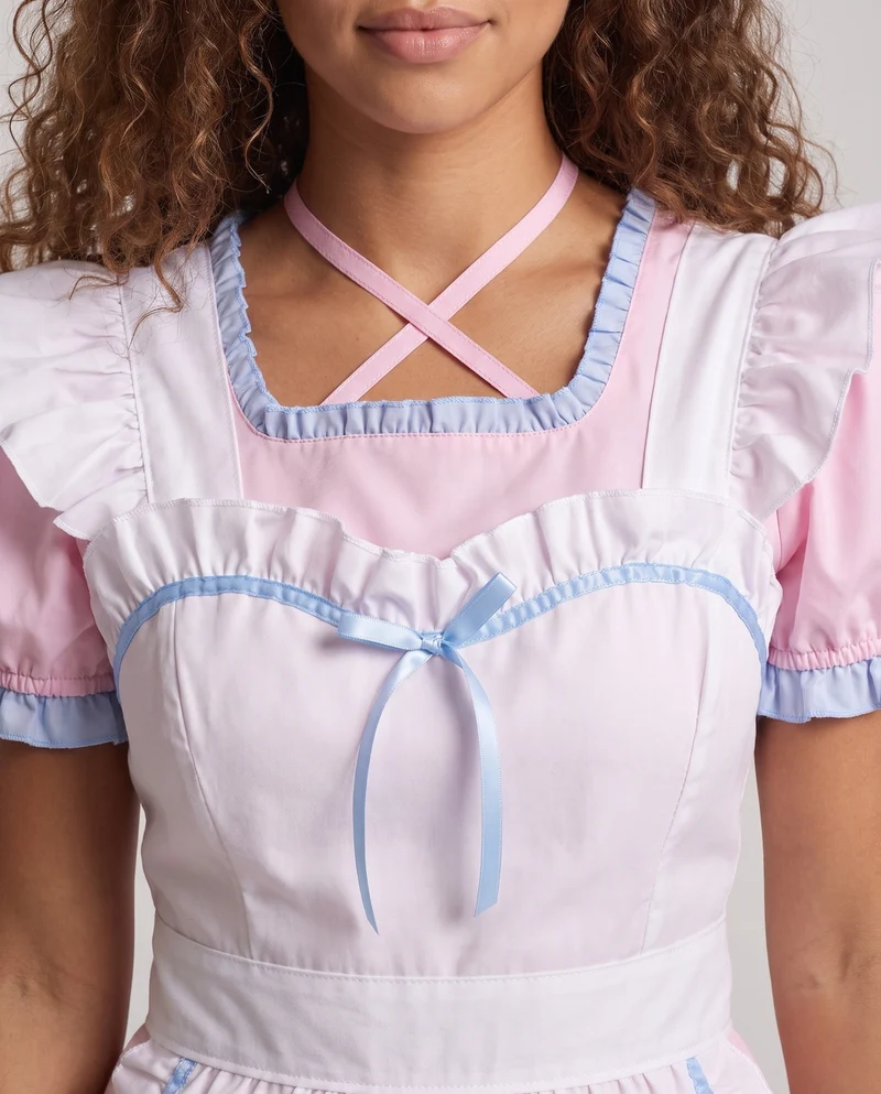 Damen Vintage Dienstmädchenkleid mit Rüschendetails und Schürze Nord Taschen