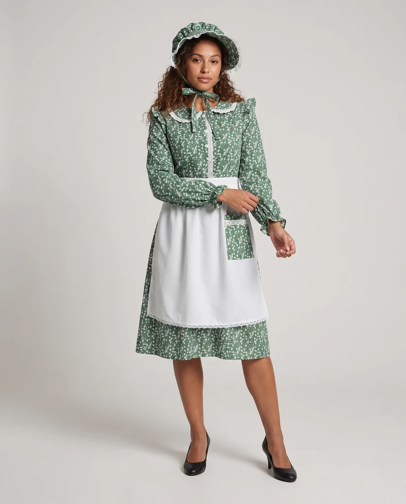 Damen Vintage Kleid mit Schürze und Blumenmuster Nord Taschen