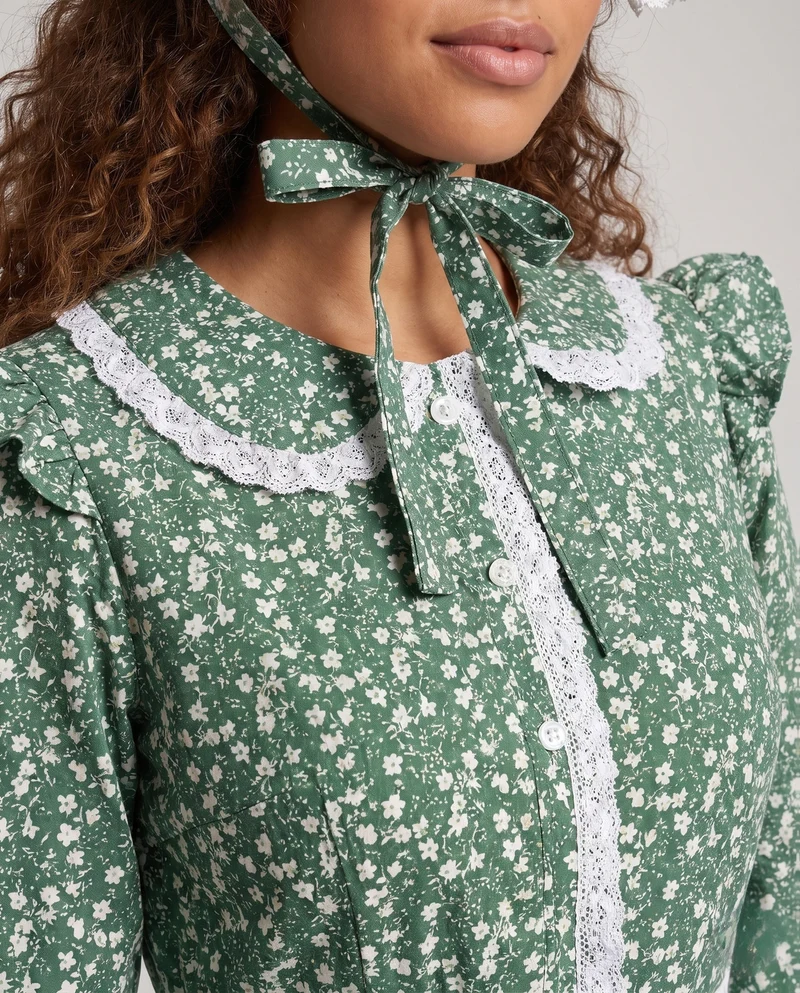 Damen Vintage Kleid mit Schürze und Blumenmuster Nord Taschen