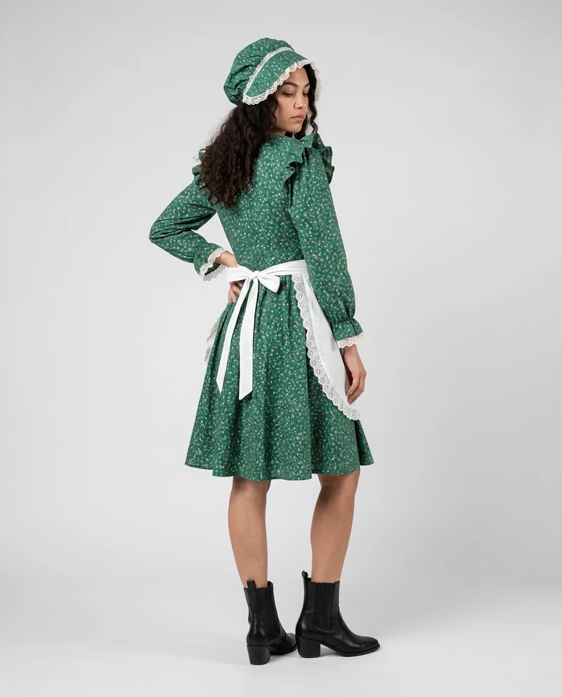 Damen Vintage Kleid mit Schürze und Blumenmuster Nord Taschen