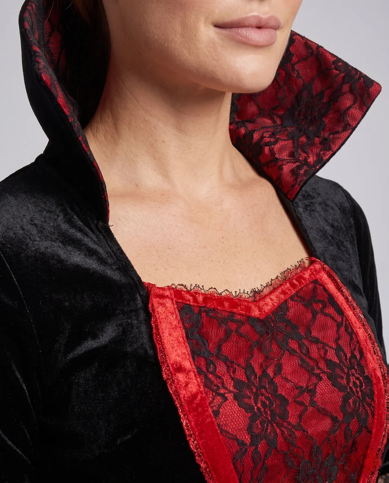 Damen Gothic Vampir-Halloween Kleid mit Spitzenärmel und schickem Umhang Nord Taschen