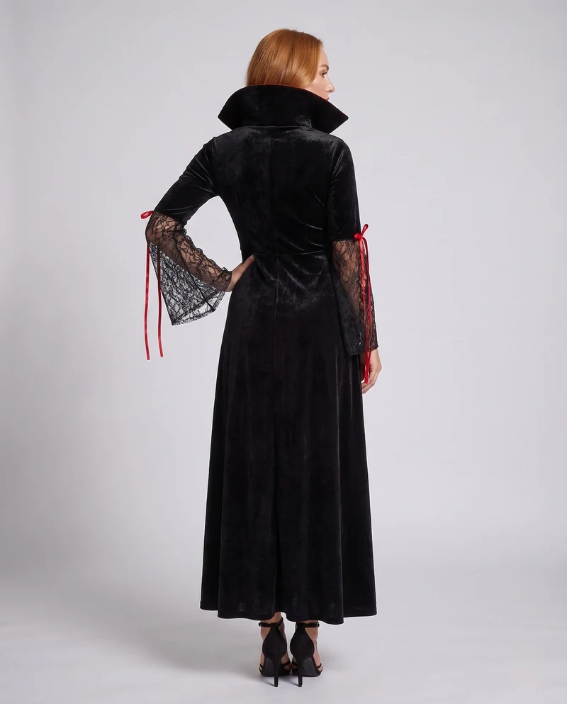 Damen Gothic Vampir-Halloween Kleid mit Spitzenärmel und schickem Umhang Nord Taschen