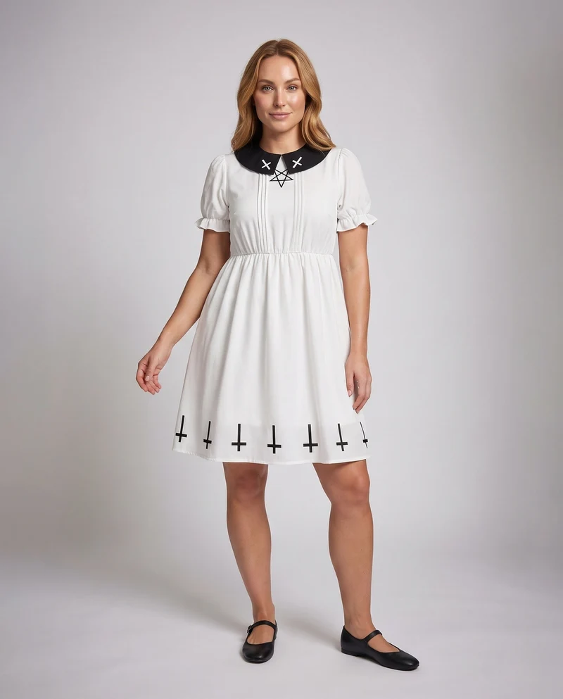 Damen Gothisches Kleid mit Kragen und Symbol-Motiv Nord Taschen