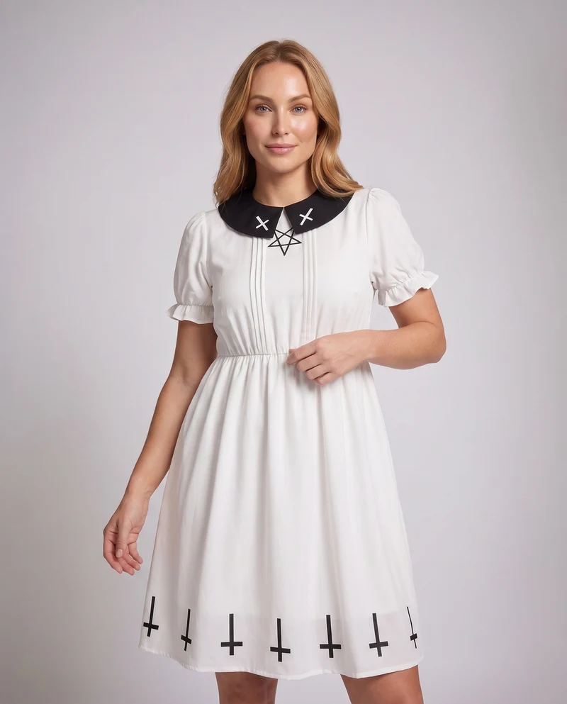 Damen Gothisches Kleid mit Kragen und Symbol-Motiv Nord Taschen
