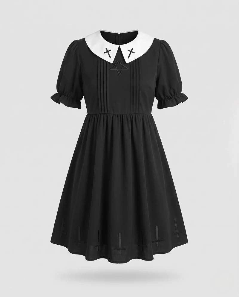 Damen Gothisches Kleid mit Kragen und Symbol-Motiv Nord Taschen