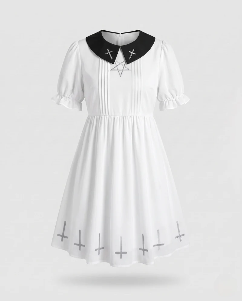 Damen Gothisches Kleid mit Kragen und Symbol-Motiv Nord Taschen