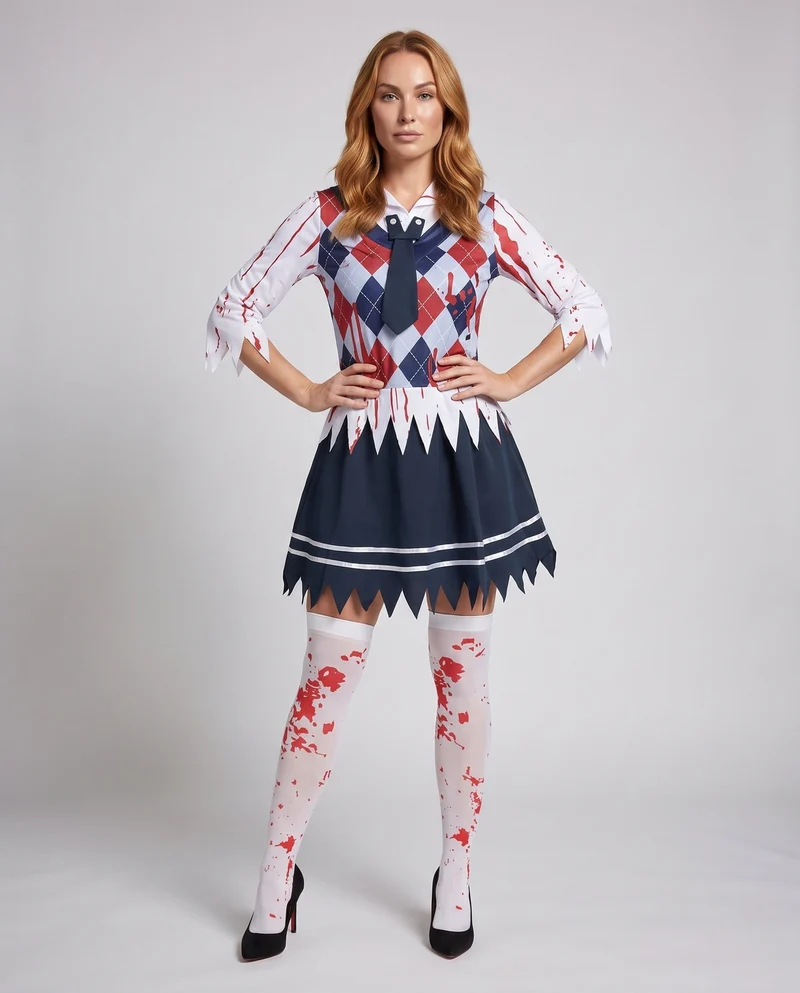 Damen Halloween-Kostüm mit blutigen Akzenten und verspieltem Rock Nord Taschen
