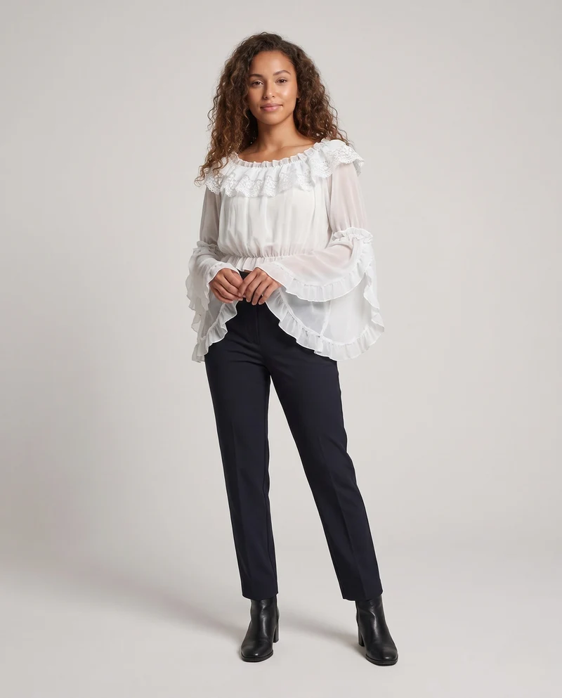 Damen romantische Bluse mit Rüschendetails Nord Taschen