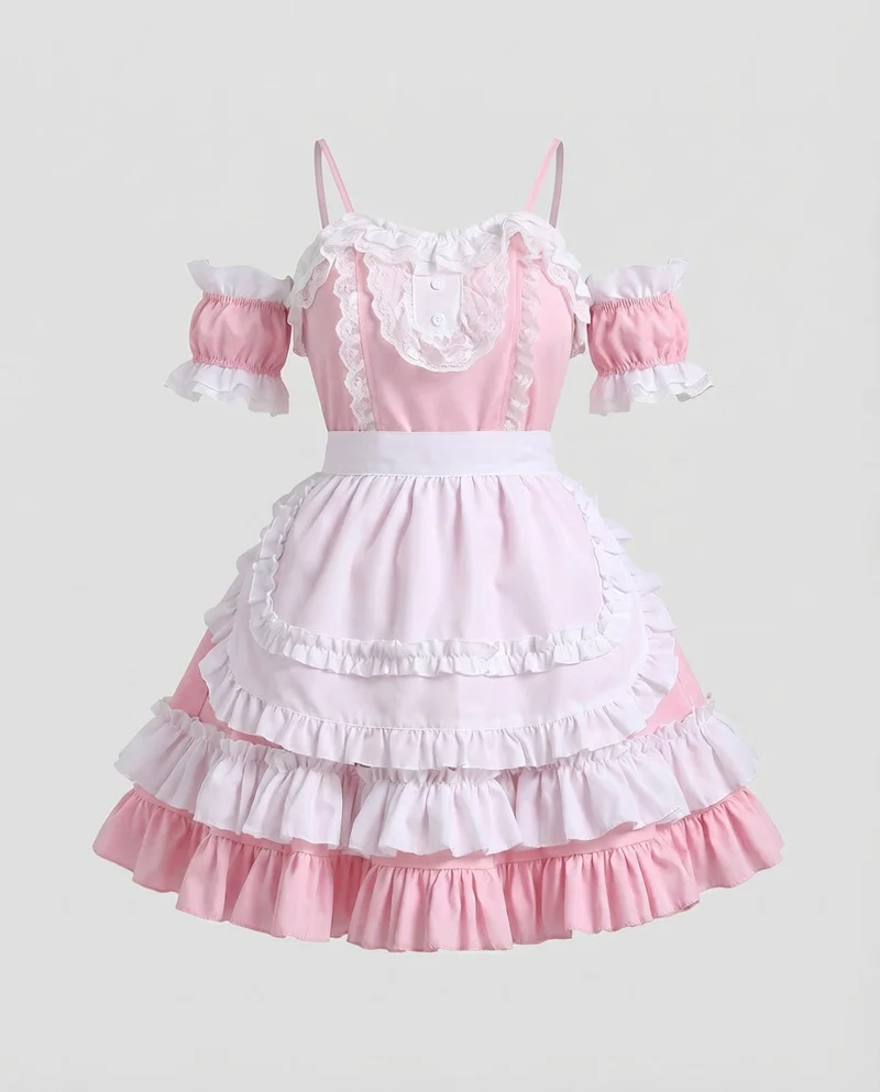 Damen Rüschendes Kostümkleid mit Puffärmeln und Schultern Nord Taschen