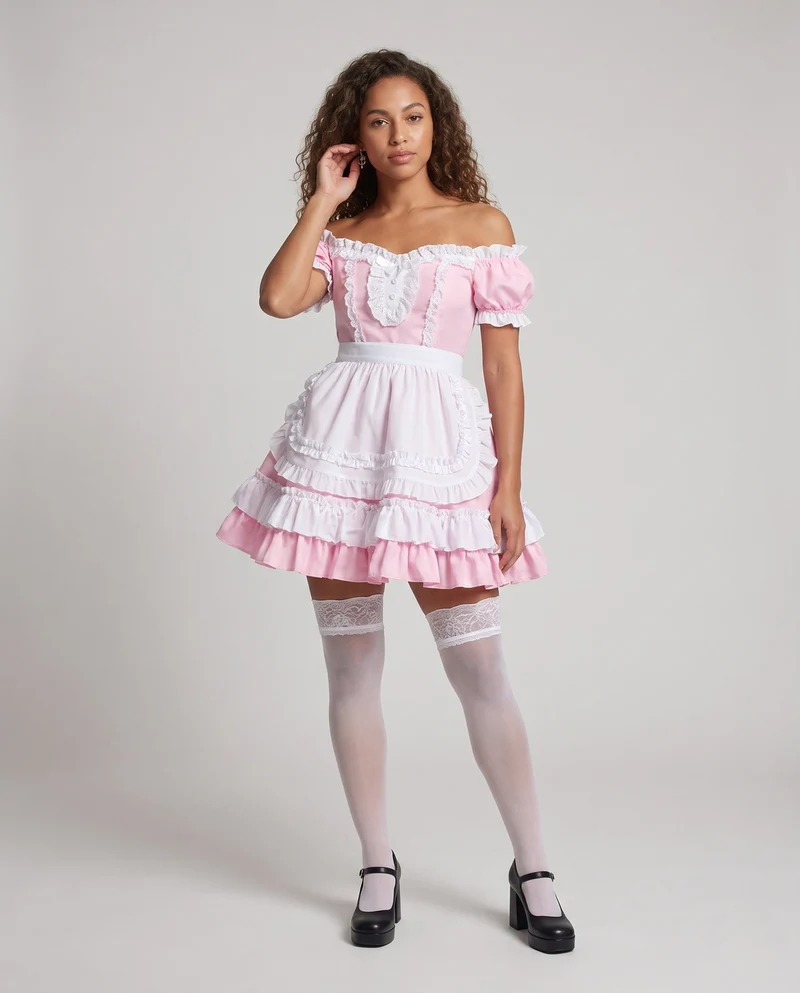 Damen Rüschenkleid mit schulterfreiem Design und mehrlagigen Akzenten Nord Taschen