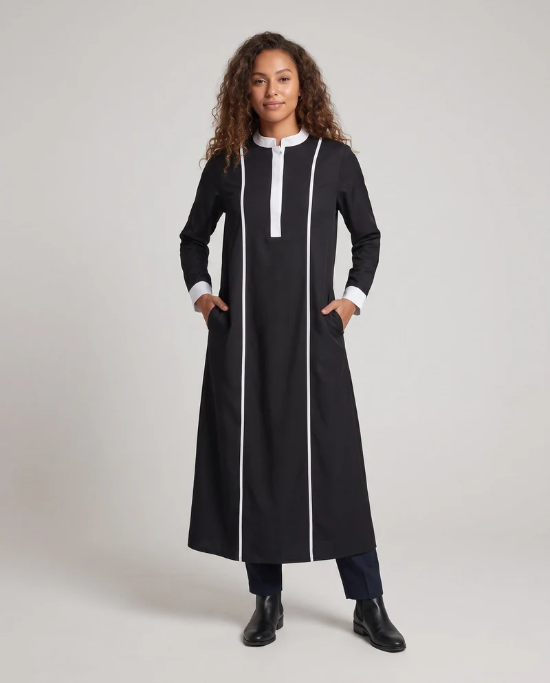 Damen Modischer Midi-Kleid mit charakteristischem Stehkragen und Kontrastdetails Nord Taschen