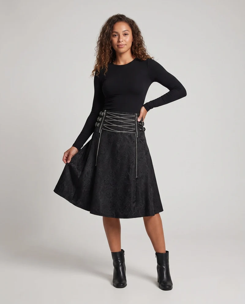 Damen modischer Rock mit dekorativen Riemen und Kettenakzenten Nord Taschen
