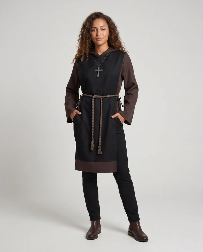 Damen Mönchskostüm mit Kapuze und kunstvollen Details Nord Taschen