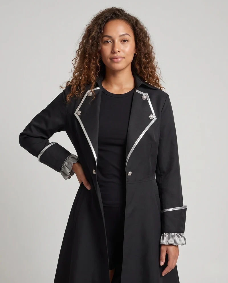 Damen eleganter Gothic-Mantel mit asymmetrischem Saum und dekorativem Kragen Nord Taschen