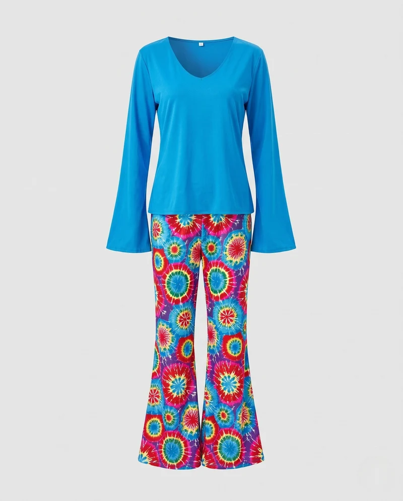 Damen Hippie-Anzug mit weitem Bein und bunten Mustern Nord Taschen