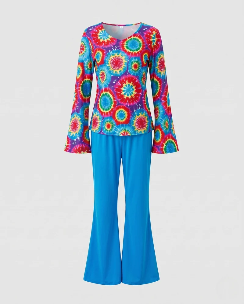 Damen Hippie-Anzug mit weitem Bein und bunten Mustern Nord Taschen