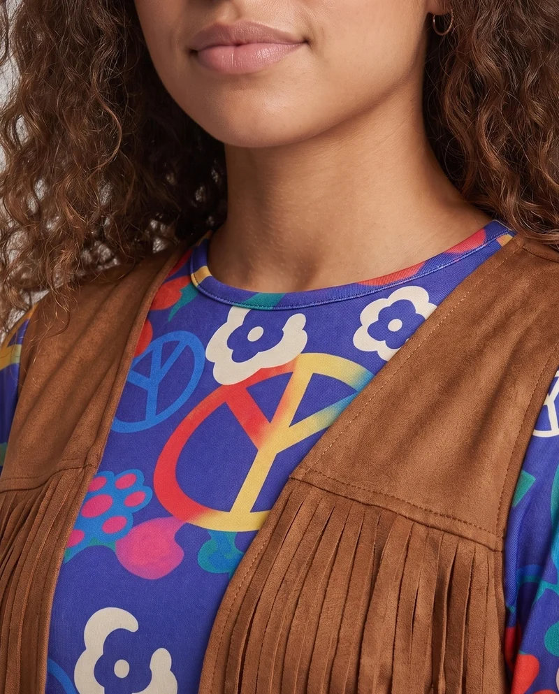 Damen Hippie-Kostüm mit Fransen und Blumenmuster Nord Taschen