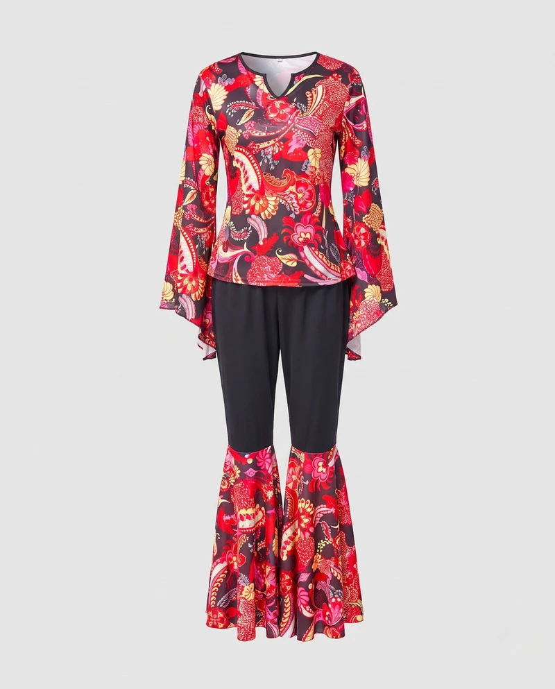 Damen Hippie Kostümset mit weitem Oberteil und Schlaghose Nord Taschen