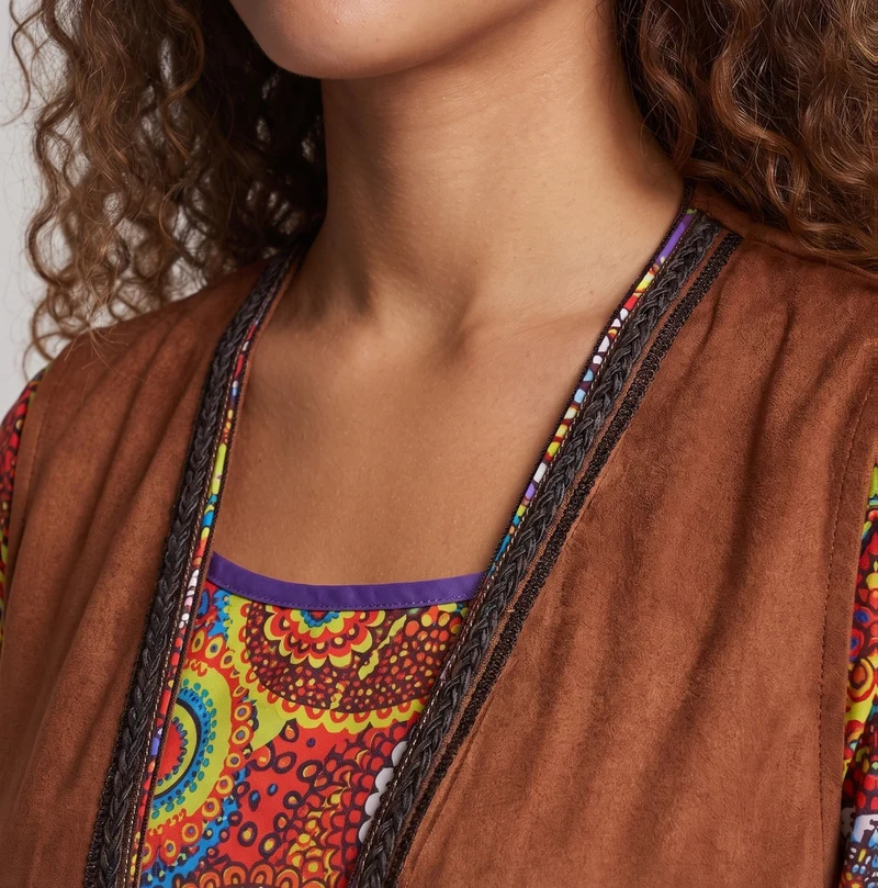 Damen Hippie-Langkleid mit bunten Mustern und Fransen Nord Taschen