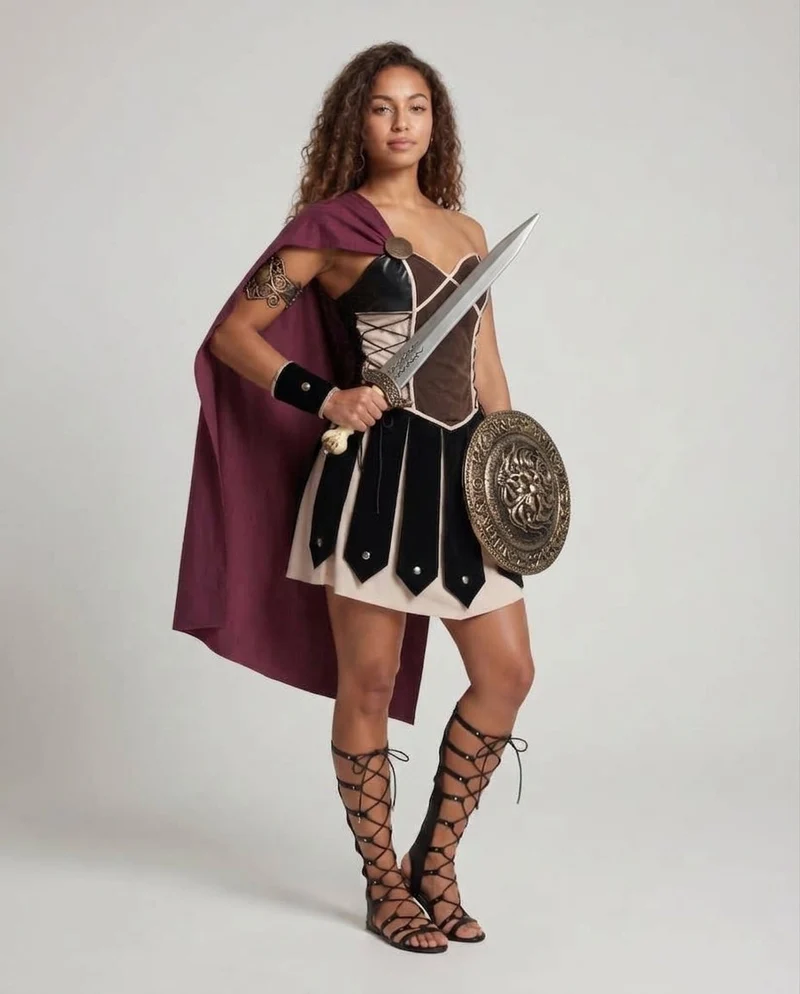 Damen Historisches Gladiatorenkostüm mit Umhang und Rüstungsdetails Nord Taschen