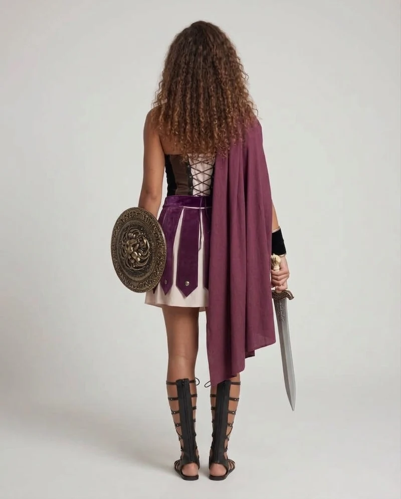 Damen Historisches Gladiatorenkostüm mit Umhang und Rüstungsdetails Nord Taschen