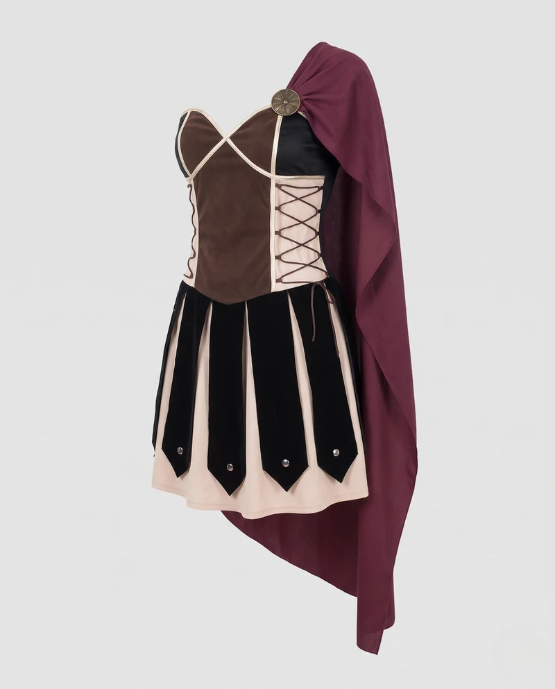 Damen Historisches Gladiatorenkostüm mit Umhang und Rüstungsdetails Nord Taschen