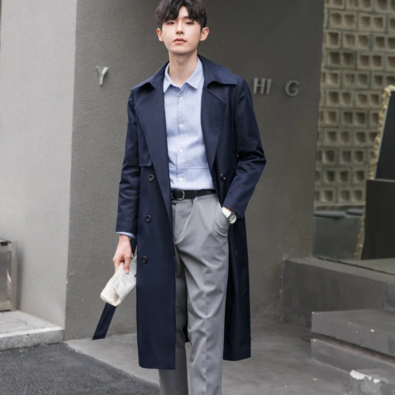 Herren Leichter Trenchcoat mit Doppelreiher, tailliertem Schnitt und windabweisender Oberfläche Nord Taschen