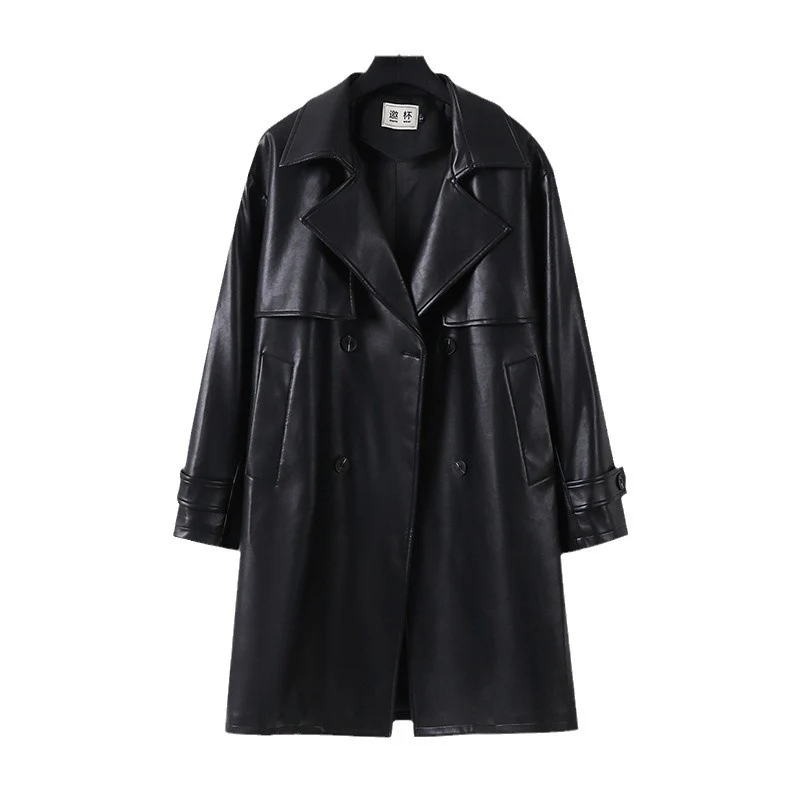 Herren Lederimitat-Trenchcoat mit Doppelreiher, Oversize-Schnitt und Manschettenriegel Nord Taschen