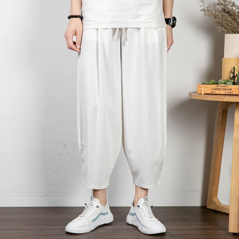 Herren Lässige Cropped Haremshose aus Baumwollmix mit Tunnelzug und gerippten Knöchelbündchen Nord Taschen
