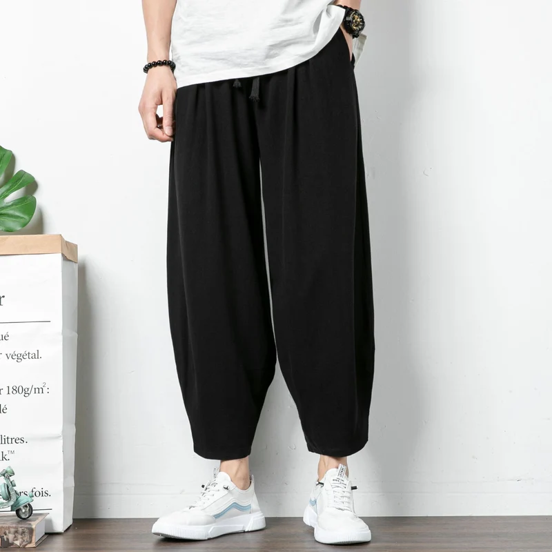 Herren Lässige Cropped Haremshose aus Baumwollmix mit Tunnelzug und gerippten Knöchelbündchen Nord Taschen