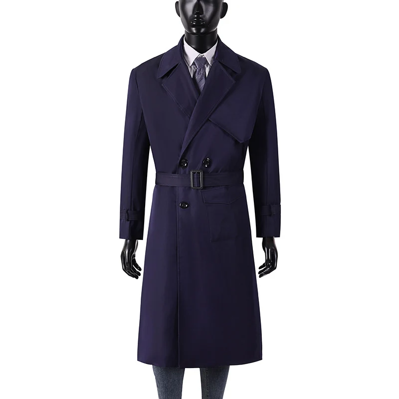 Herren Langmantel im Trenchcoat-Stil mit Sturmklappe, asymmetrischen Taschen und klassischem Revers Nord Taschen