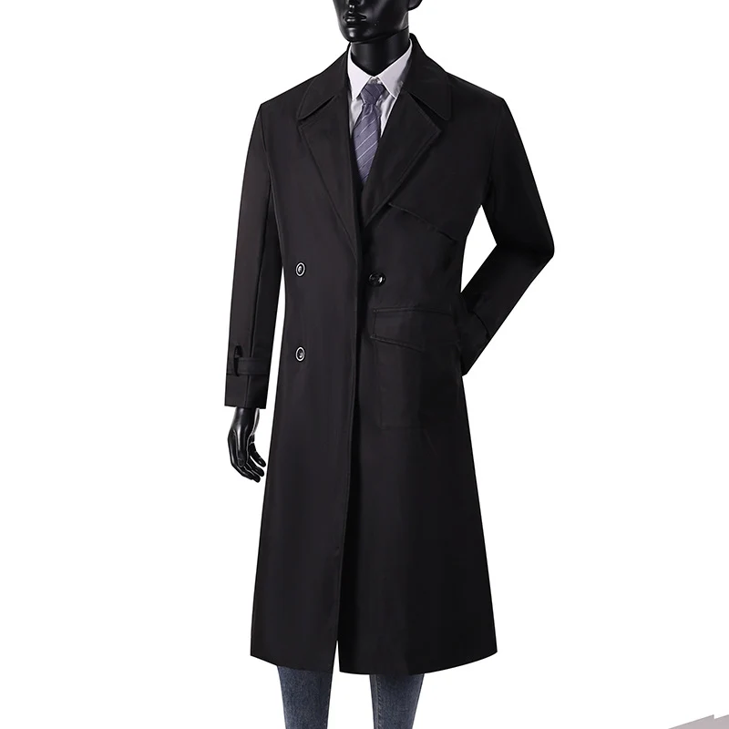 Herren Langmantel im Trenchcoat-Stil mit Sturmklappe, asymmetrischen Taschen und klassischem Revers Nord Taschen
