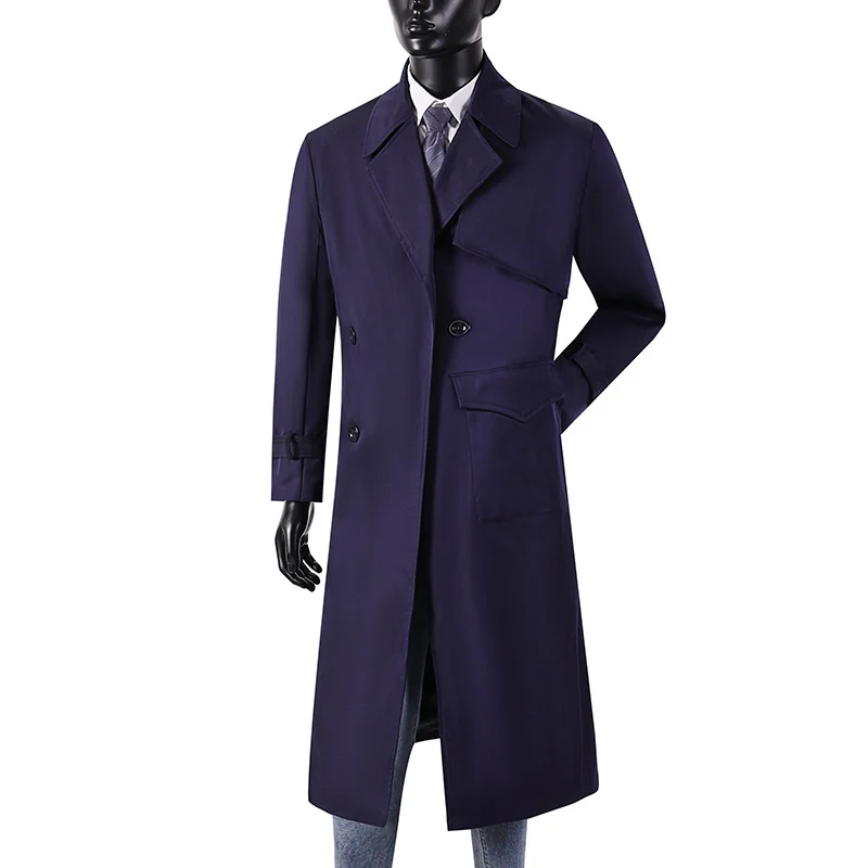 Herren Langmantel im Trenchcoat-Stil mit Sturmklappe, asymmetrischen Taschen und klassischem Revers Nord Taschen