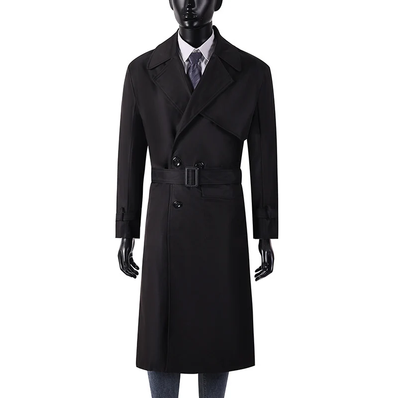 Herren Langmantel im Trenchcoat-Stil mit Sturmklappe, asymmetrischen Taschen und klassischem Revers Nord Taschen