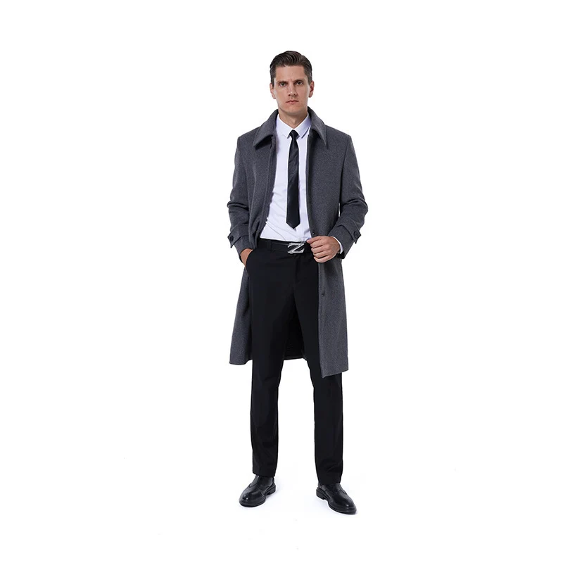 Herren Langmantel aus Wollmix mit schlichter Knopfleiste und verstellbaren Manschetten Nord Taschen