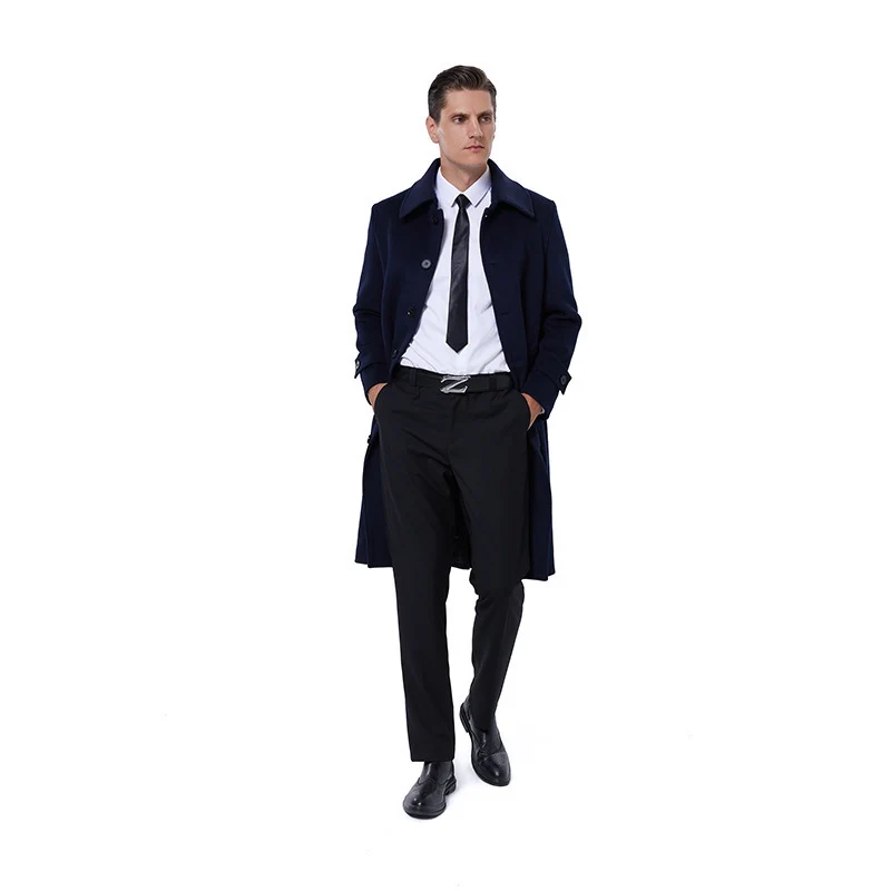 Herren Langmantel aus Wollmix mit schlichter Knopfleiste und verstellbaren Manschetten Nord Taschen