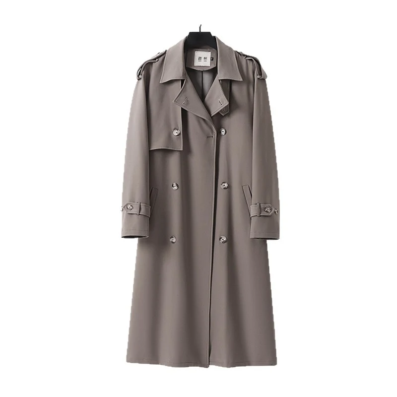 Herren Zeitloser Maxilanger Trenchcoat im Military-Stil mit Sturmklappe und Taillengürtel Nord Taschen