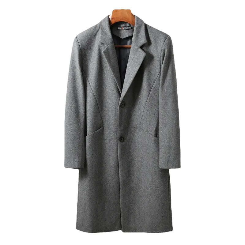 Herren Zeitloser langer Wollmantel mit schmalem Revers und Zweiknopf‑Verschluss Nord Taschen