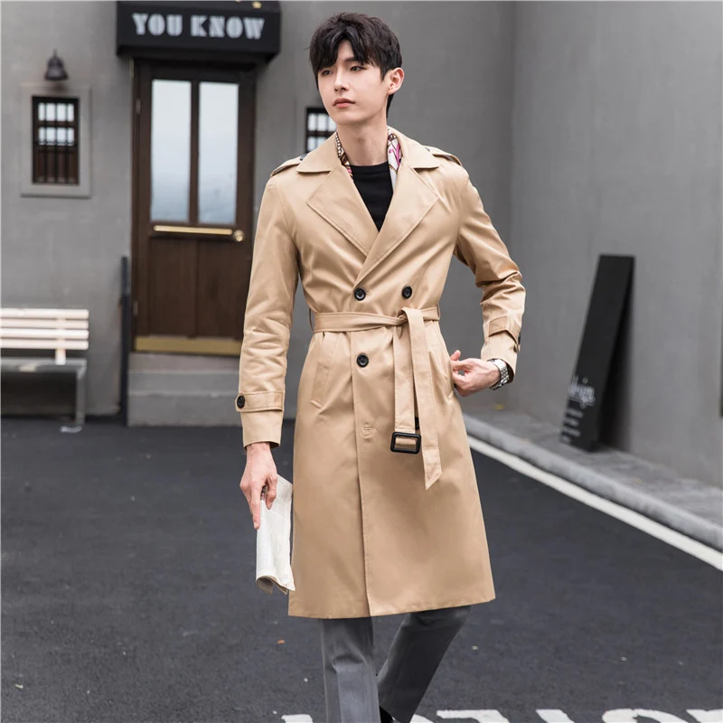 Herren Wasserabweisender Trenchcoat mit Doppelreihe, klassischem Revers und Taillengürtel Nord Taschen