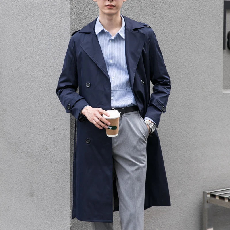 Herren Wasserabweisender Trenchcoat mit Doppelreihe, klassischem Revers und Taillengürtel Nord Taschen